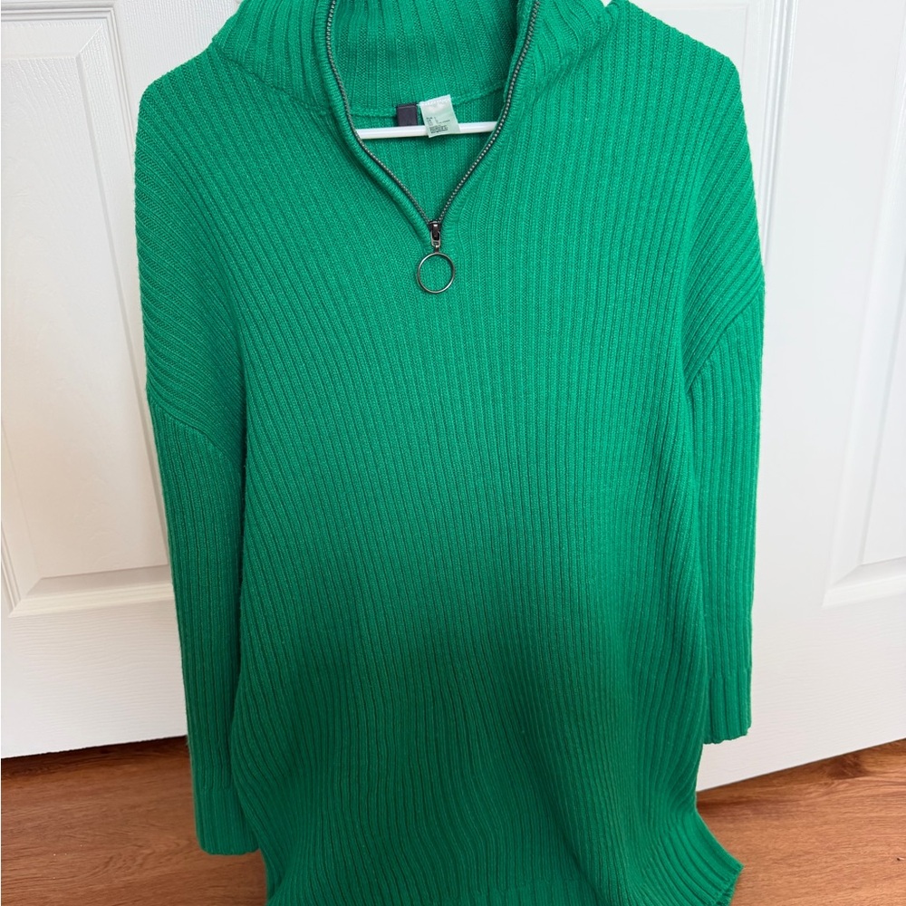 H&M Vibrant Green Rib-knit half-zip sweater